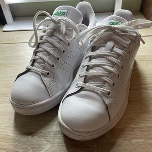 Adidas white and green tennis shoes